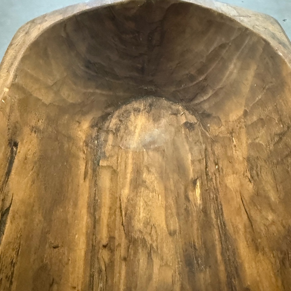 Hand Carved Solid Wood Rectangular Dough Bowl 17-1/2” x 8-1/2” - Picture 4 of 9